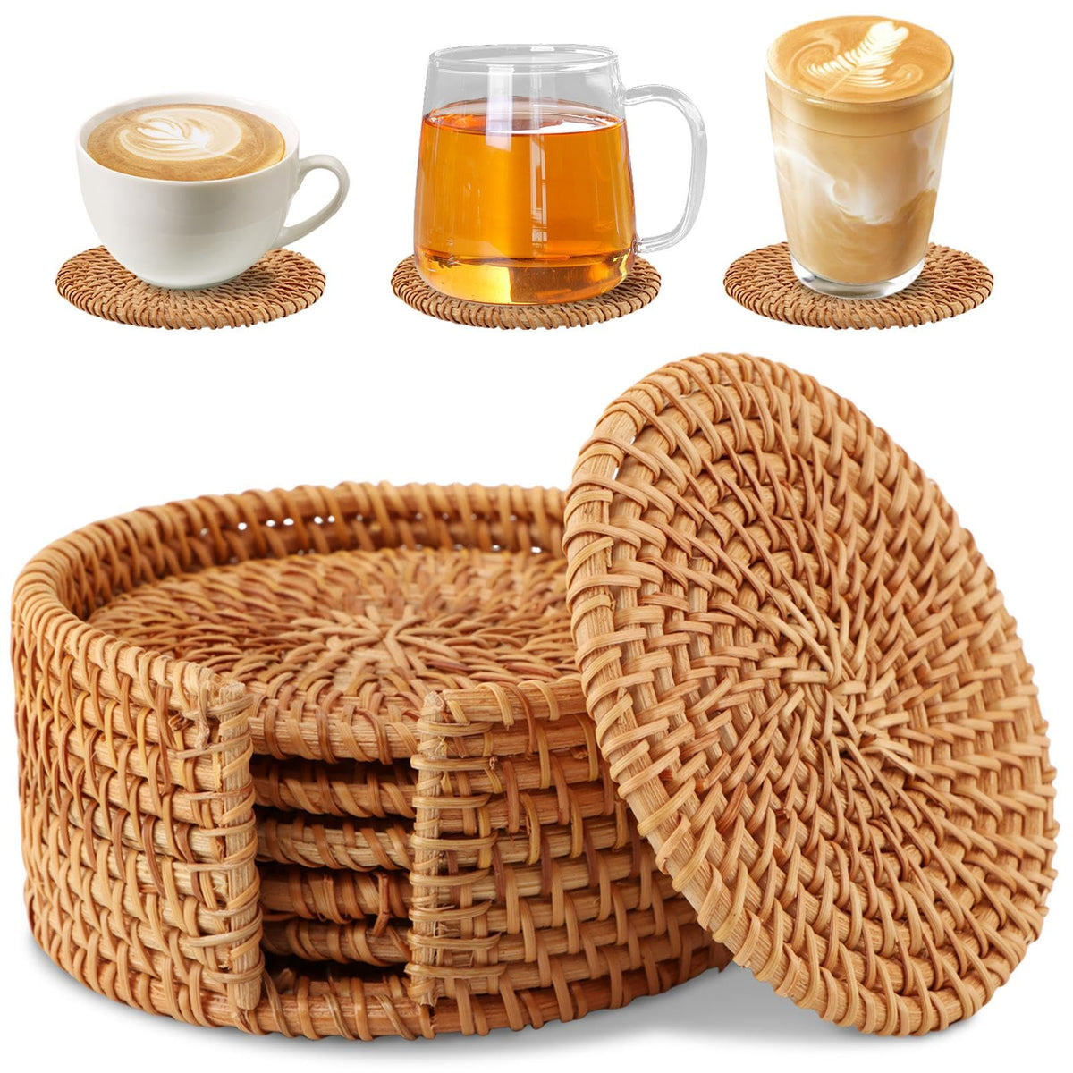 YOSINXU posavasos de ratán hechos a mano protegen la mesa del calor.