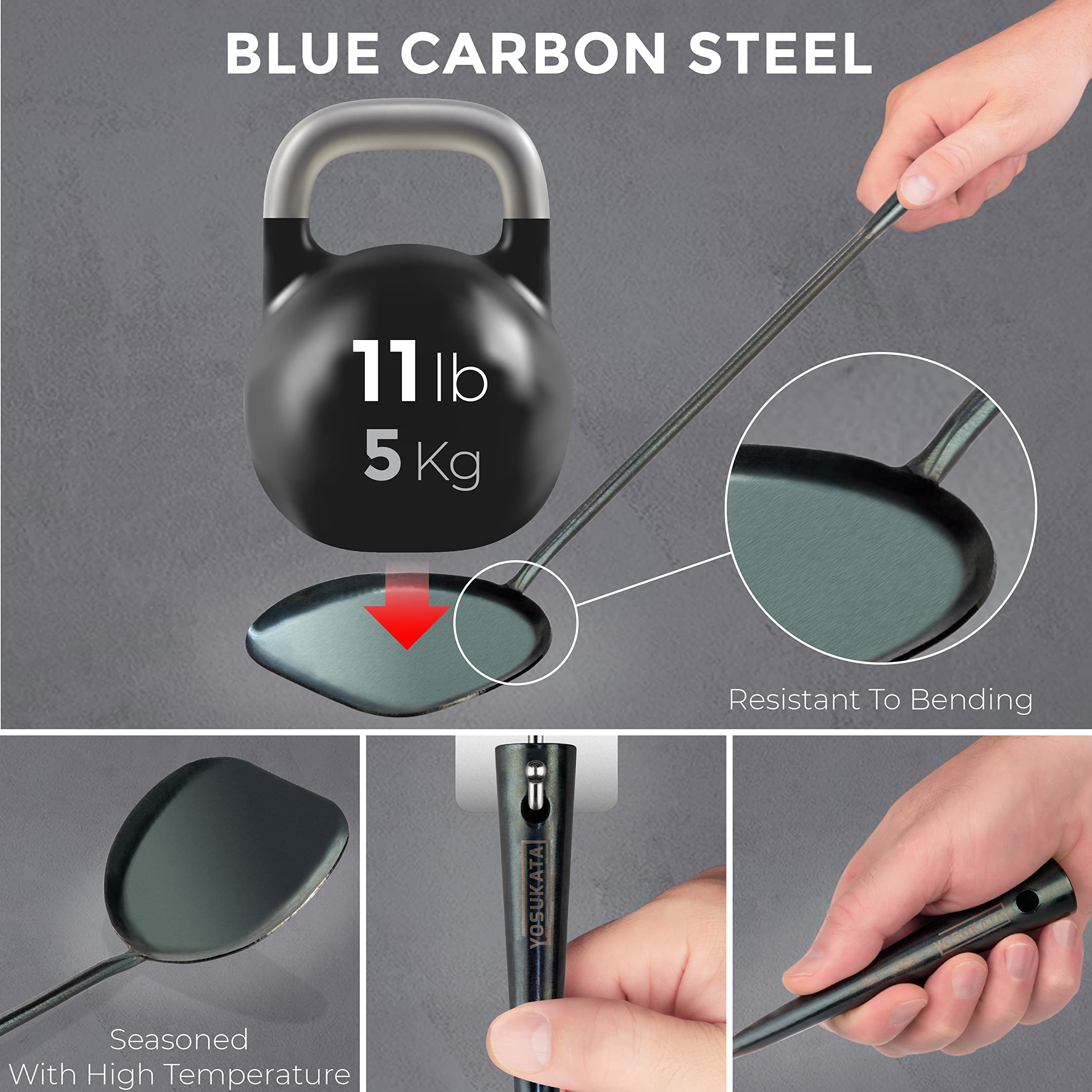 YOSUKATA Cabo mango ergonómico, agarre cómodo para tareas de salteado intensas.