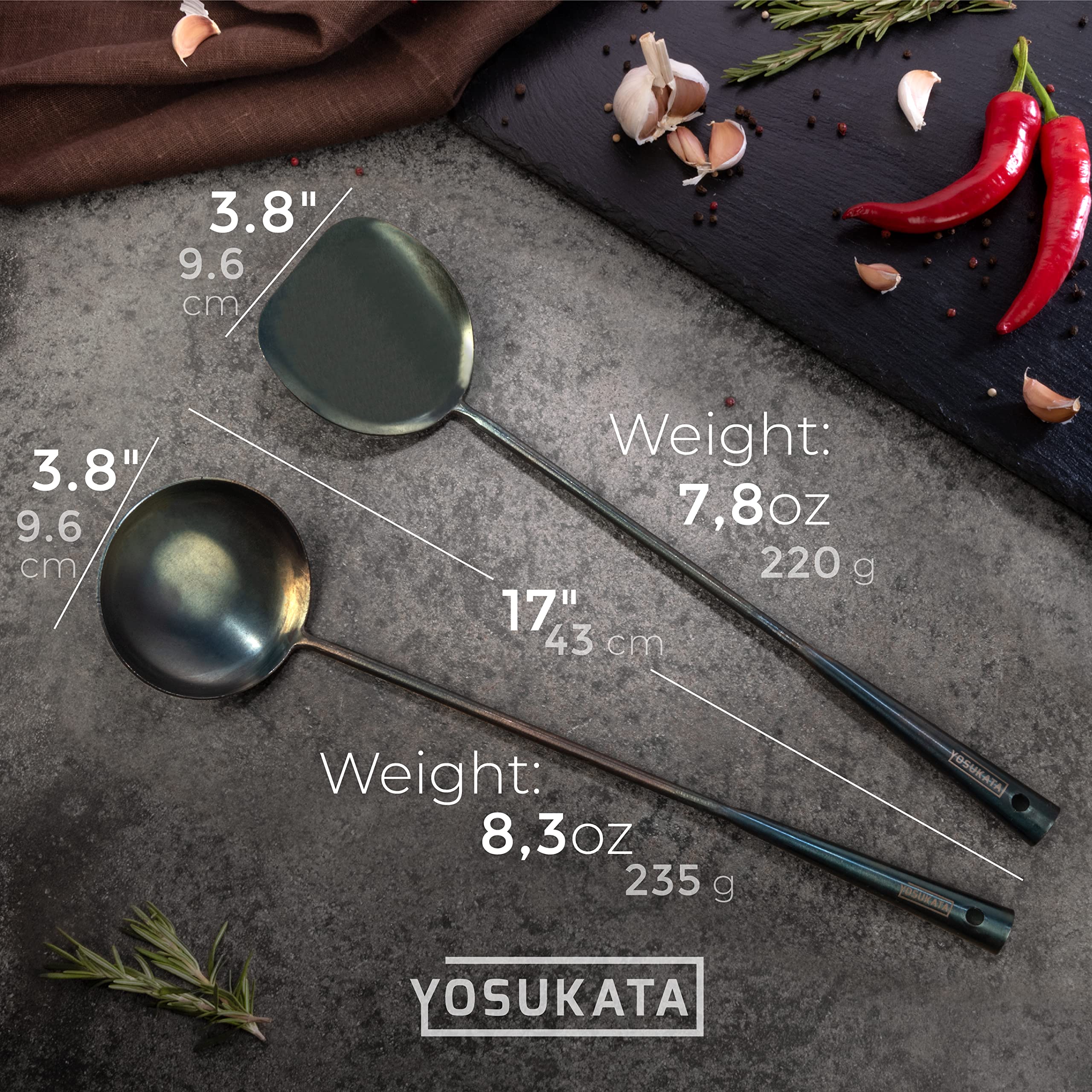 YOSUKATA Cucharón Wok 17 pulgadas, ideal para servir y añadir líquidos con precisión.