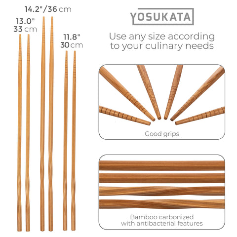 YOSUKATA Palillos de madera Wok, tres pares para freír y manipular ingredientes con facilidad.