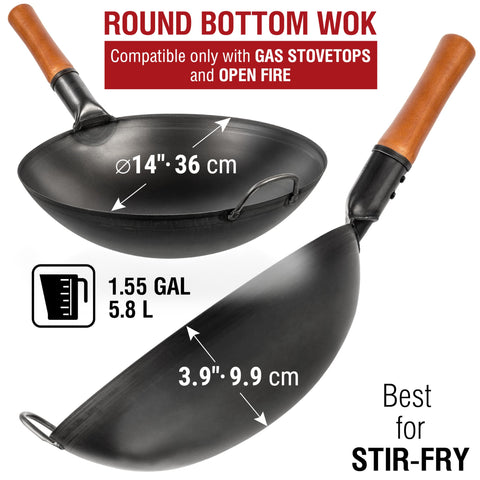 Base redonda del wok YOSUKATA distribuye calor de forma uniforme