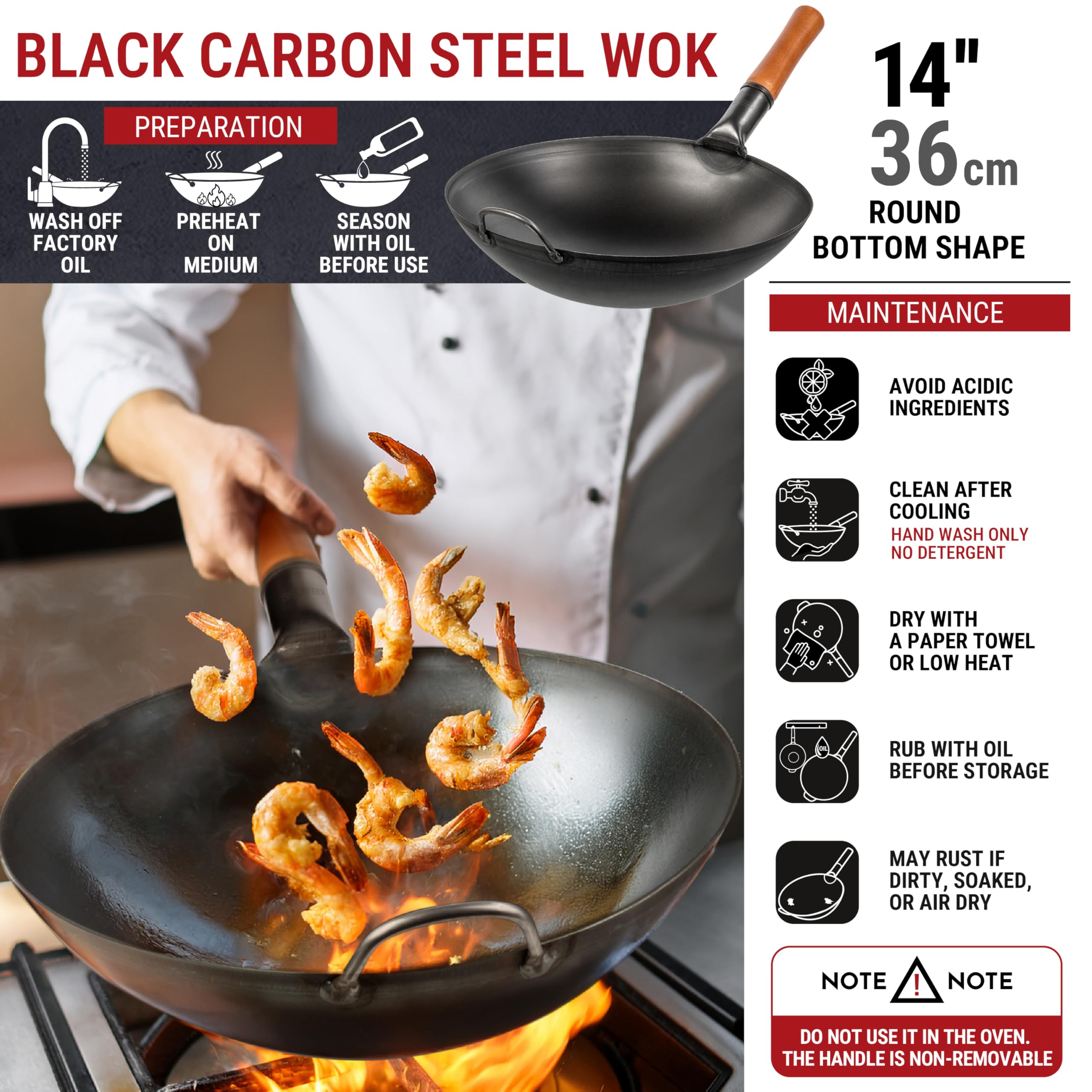 Wok YOSUKATA pre-temperado listo para usar y potenciar sabores