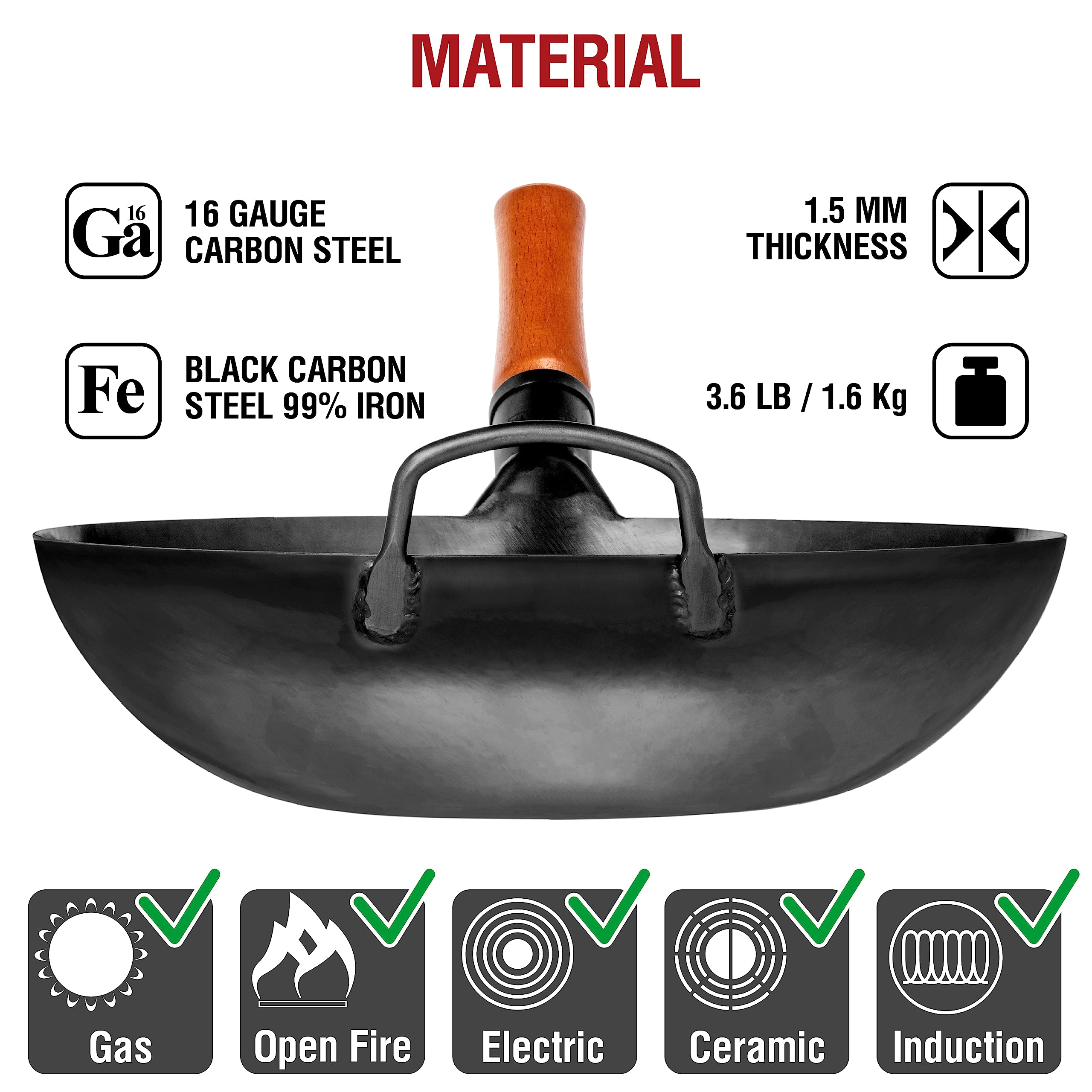 Wok YOSUKATA compatible con inducción y gas para cualquier cocina