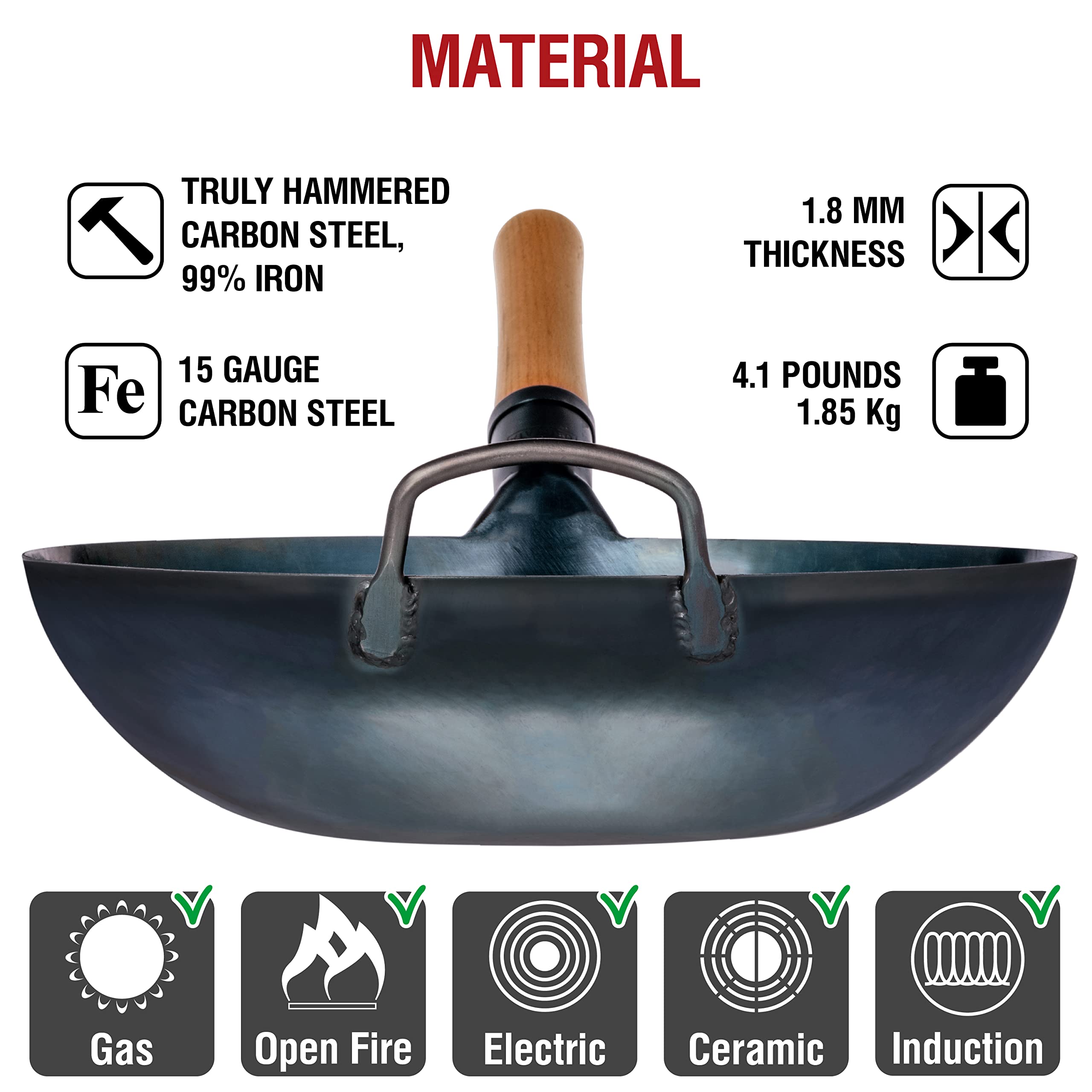 Wok compatible con todas las estufas: gas, eléctrica, cerámica e inducción