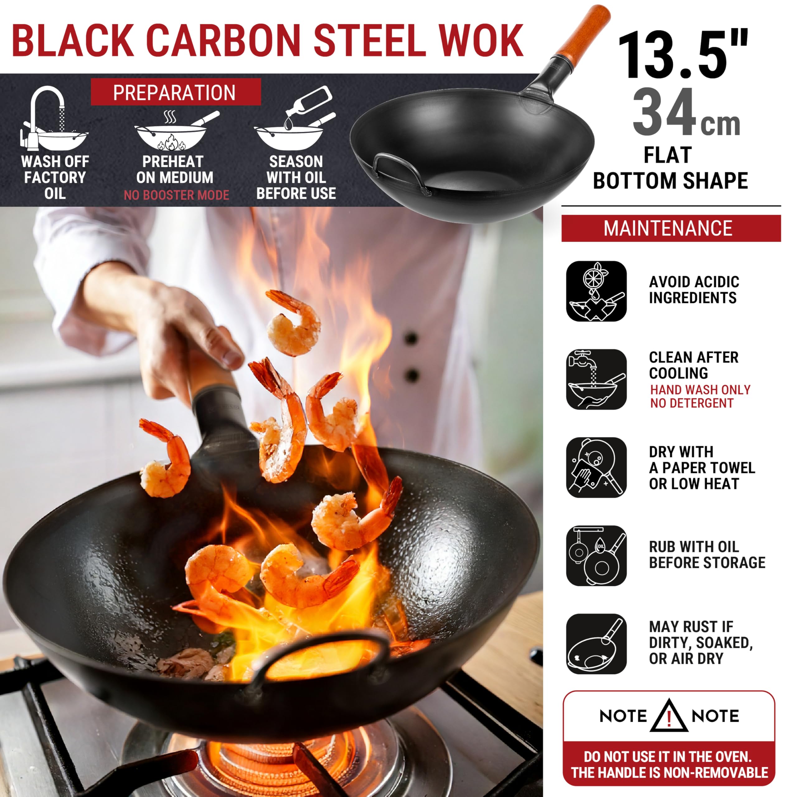 Wok YOSUKATA mango madera ergonómico ofrece agarre cómodo