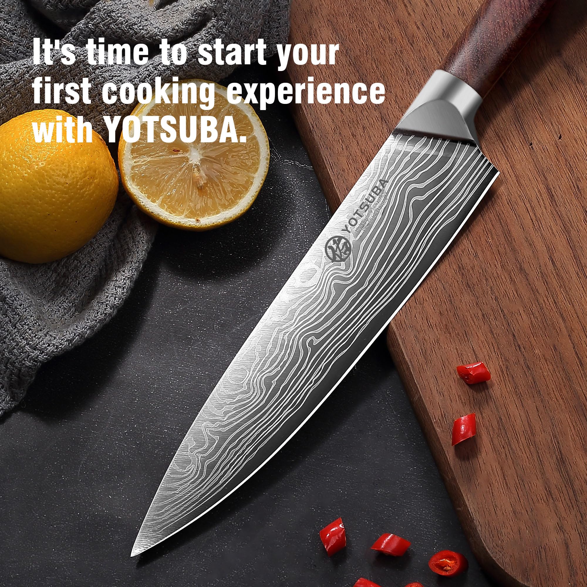 Cuchillo para picar verduras YOTSUBA, filo de 14 grados para cortes precisos.