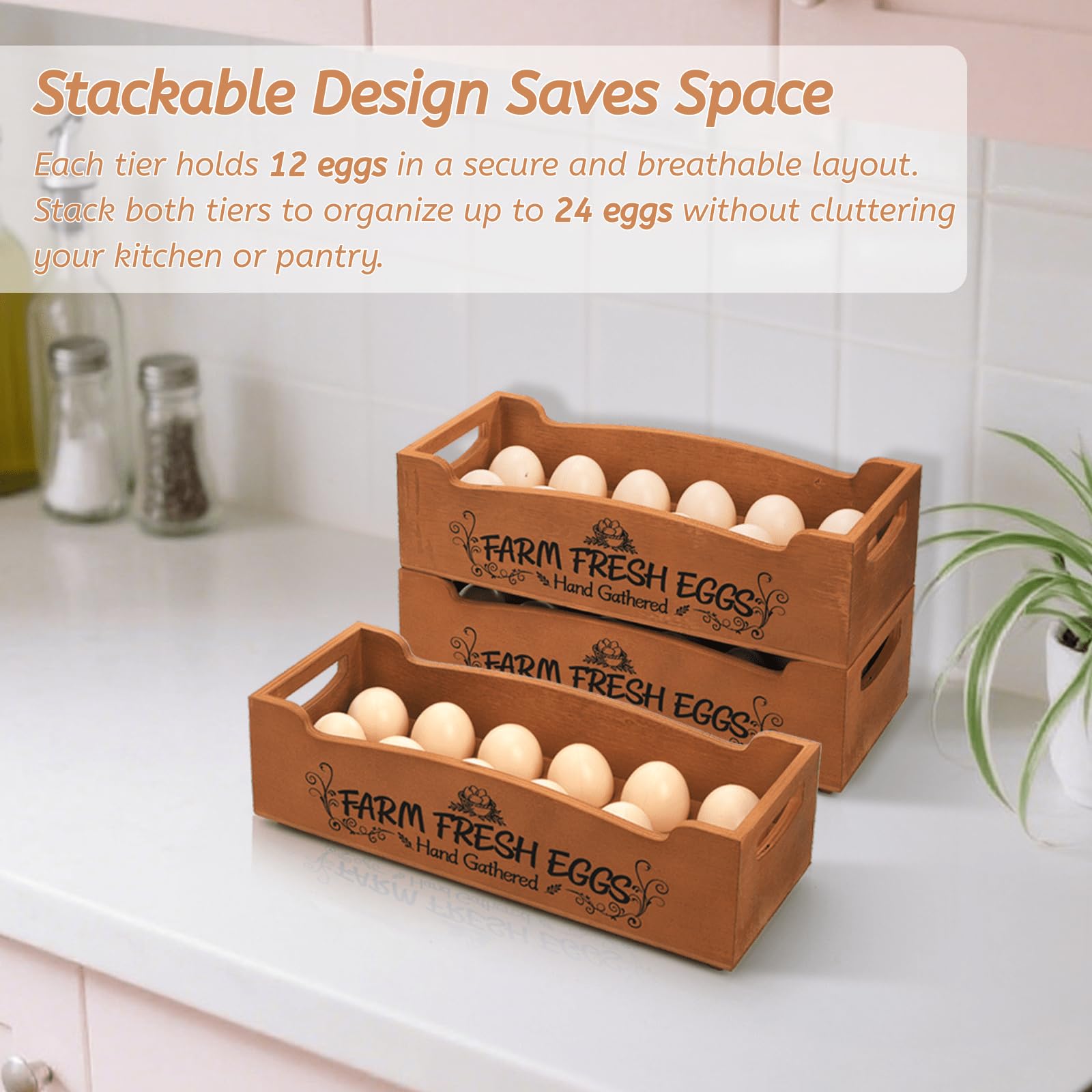 Portahuevos YOUEON usos versátiles para huevos, dulces o decoraciones en la despensa.