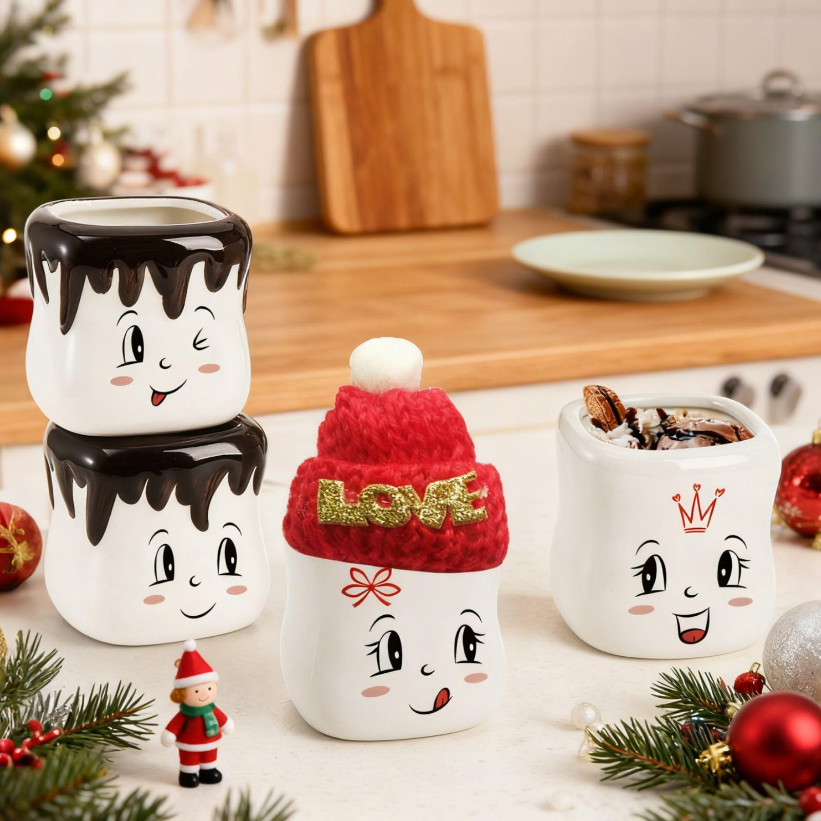 Youeon tazas decorativas para estantería con rostros felices, ideales como regalo.