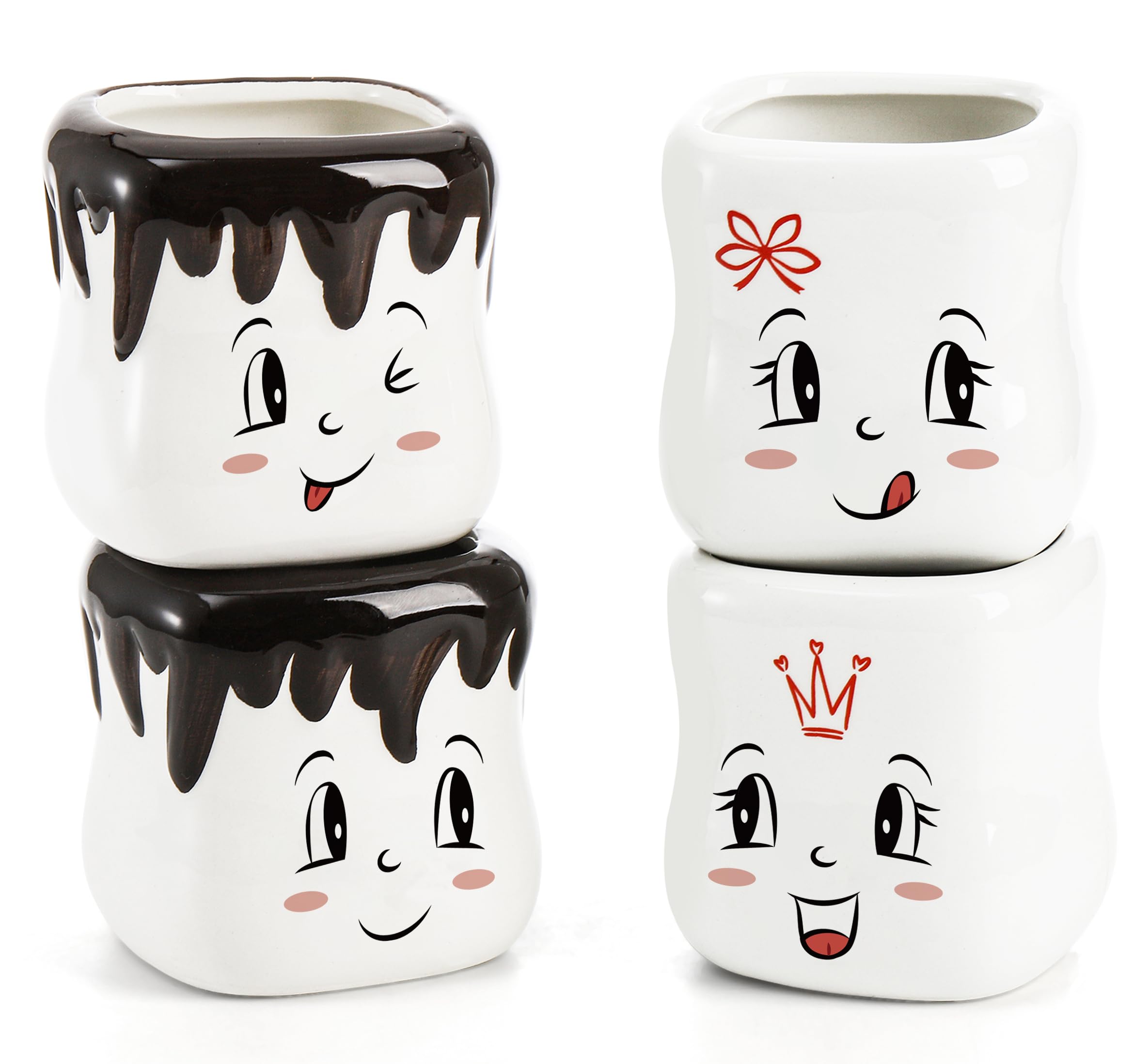 Youeon tazas malvavisco con cuatro rostros sonrientes, ideales para desayunos en familia.