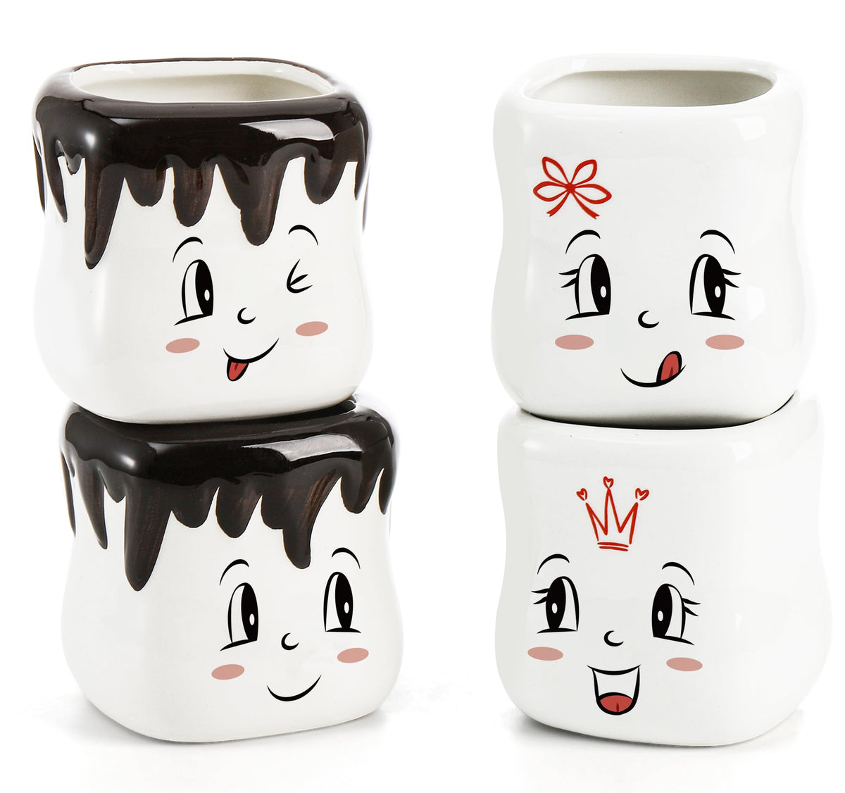 Youeon tazas malvavisco con cuatro rostros sonrientes, ideales para desayunos en familia.