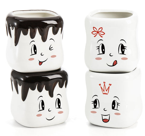 Youeon tazas malvavisco con cuatro rostros sonrientes, ideales para desayunos en familia.