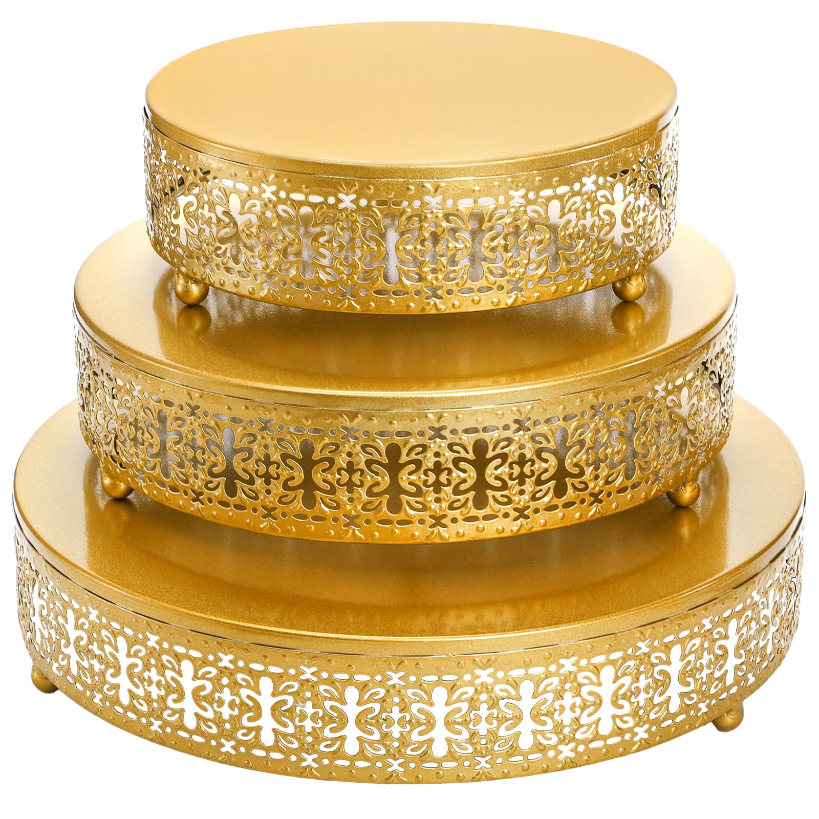 Youeon tres-pisos-torta en oro, exhibición superior para pasteles grandes.