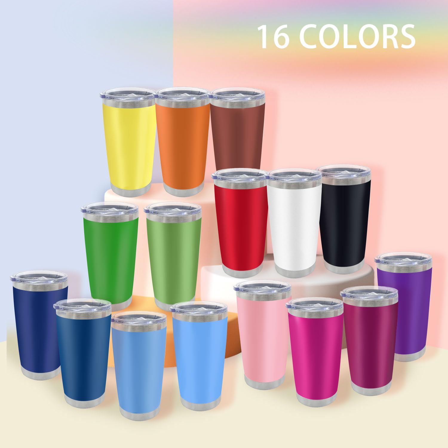 YOUKE OLA: conjunto de 16 vasos aislados con tapa y pajillas para regalo.