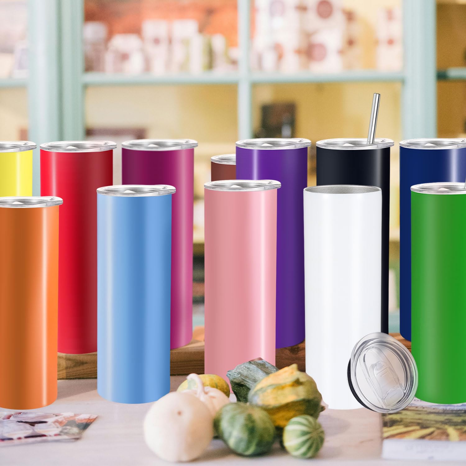 Empaque de 12 vasos con tapas y cepillos para pajillas YOUKE OLA