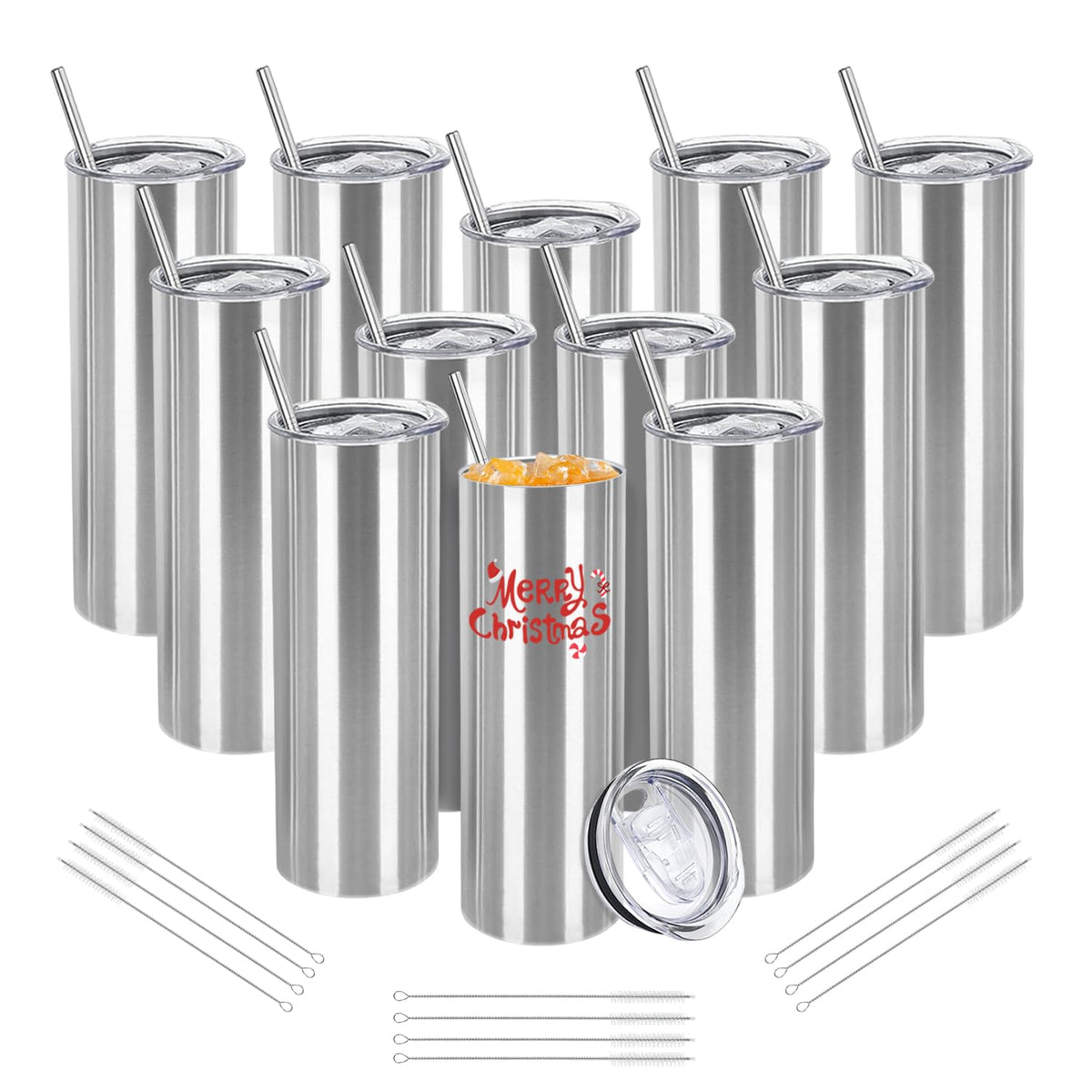 Set de YOUKE OLA: 12 tumblers 20 oz con tapas y pajillas para viajes.