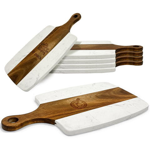 YOUKE OLA tabla de corte marfil y madera, juego de 6 piezas, uso decorativo.