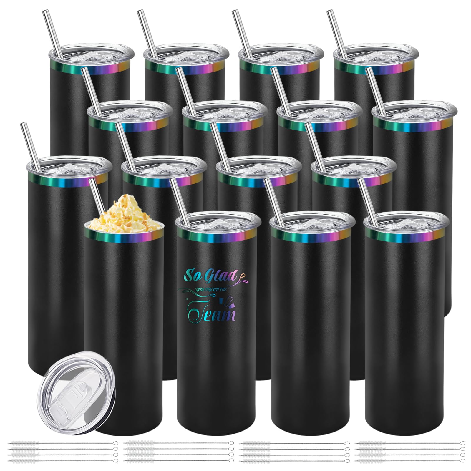 Vaso YOUKE OLA aislado arcoíris con tapa, ideal para bebidas calientes.