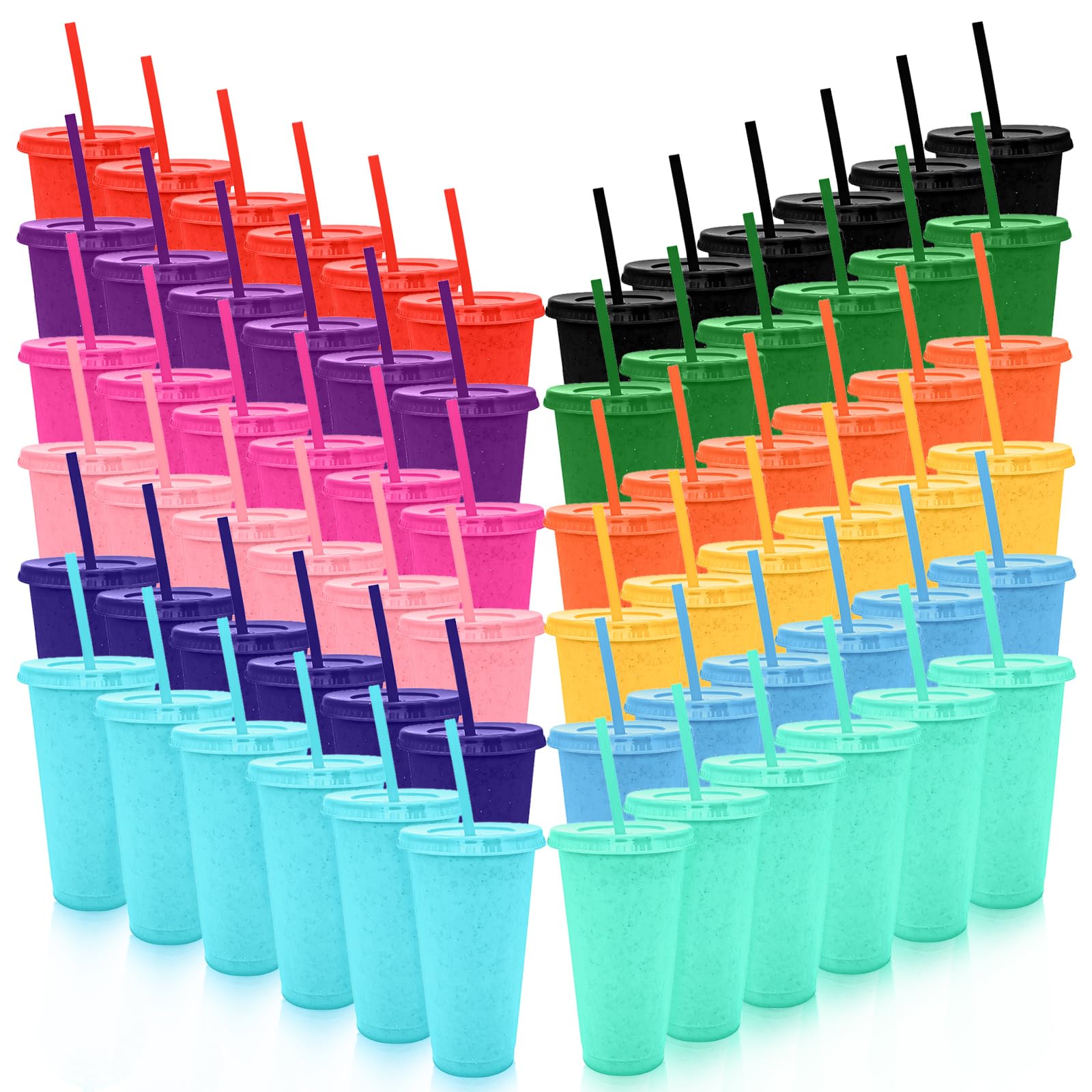 YOUKE OLA vasos glitter con tapa y pajilla de 24 onzas para fiestas