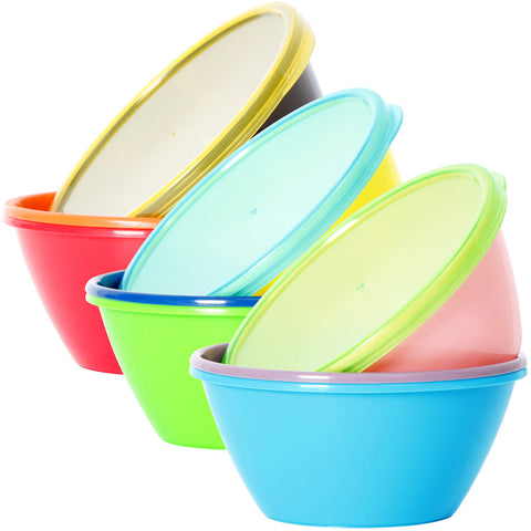 Tazones Youngever 12 oz con tapas; set de 9 colores para almacenamiento práctico.