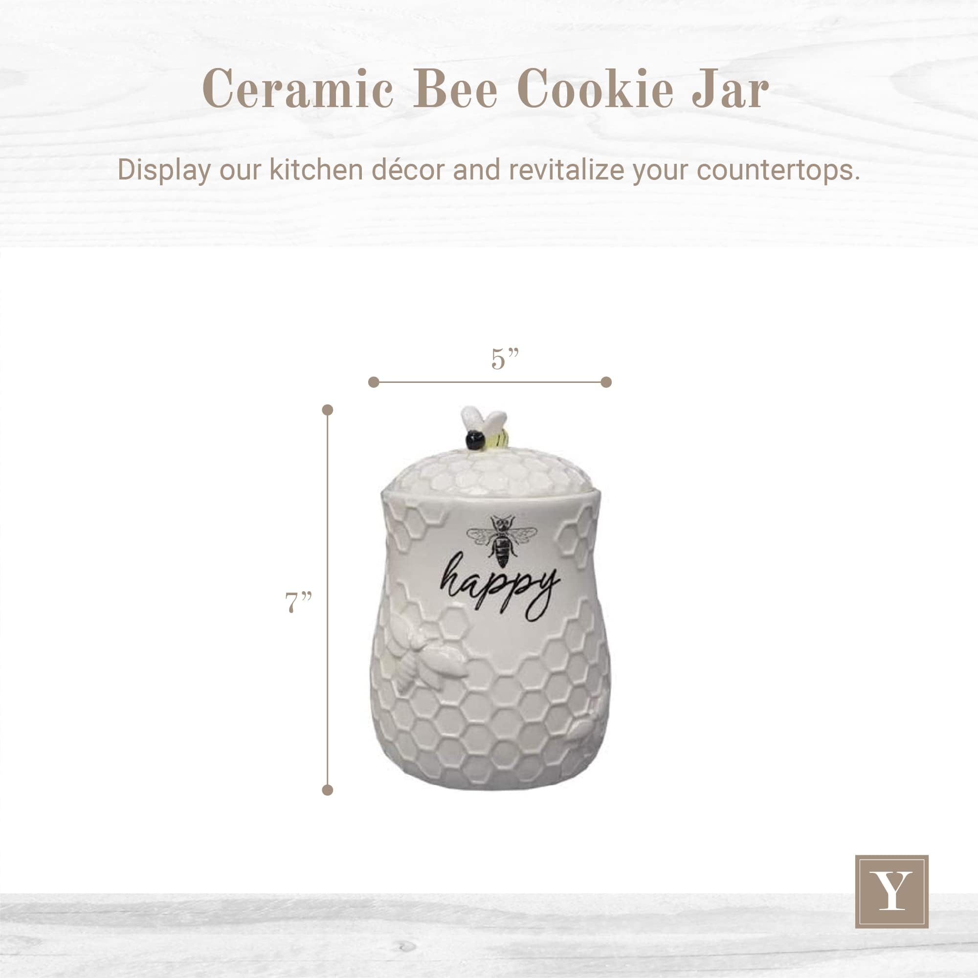 Young's Inc. jarro cerámico miel abeja con tapa y asa, práctico para despensa