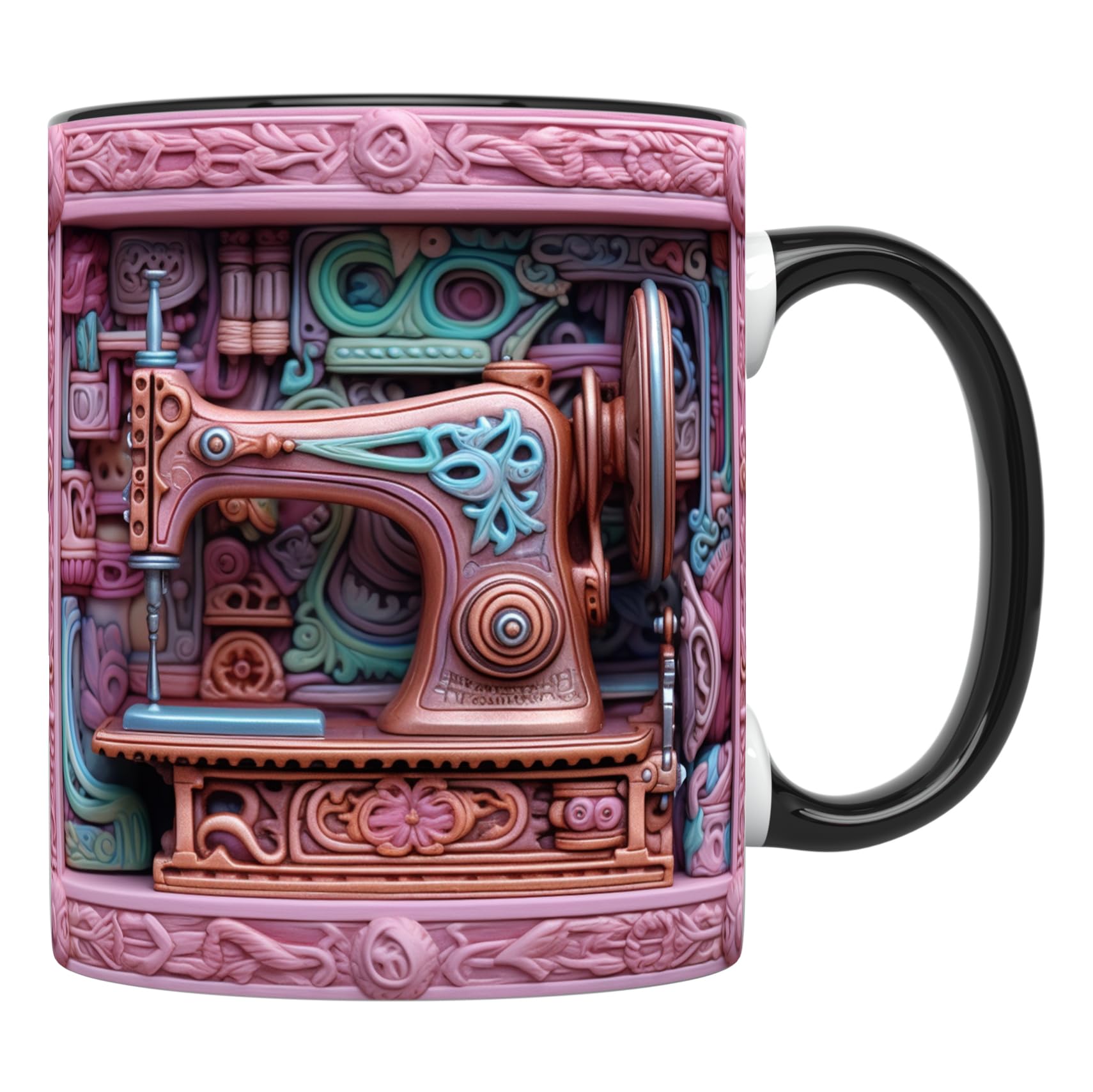 Taza 3D de YouNique Designs para costura y acolchado, asa negra, uso diario.