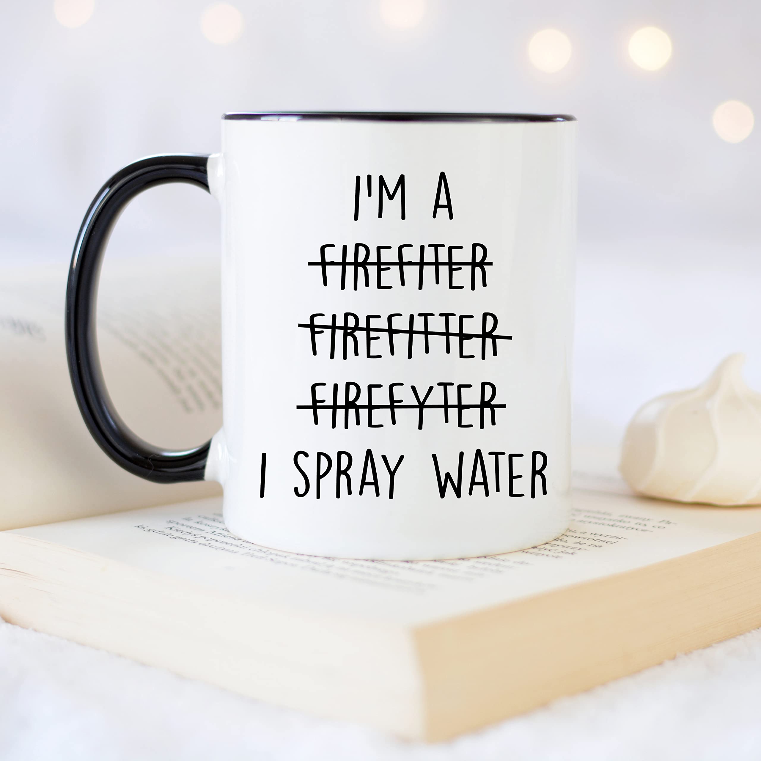YouNique Designs: taza bombero 11oz mango negro, agarre cómodo para té o café