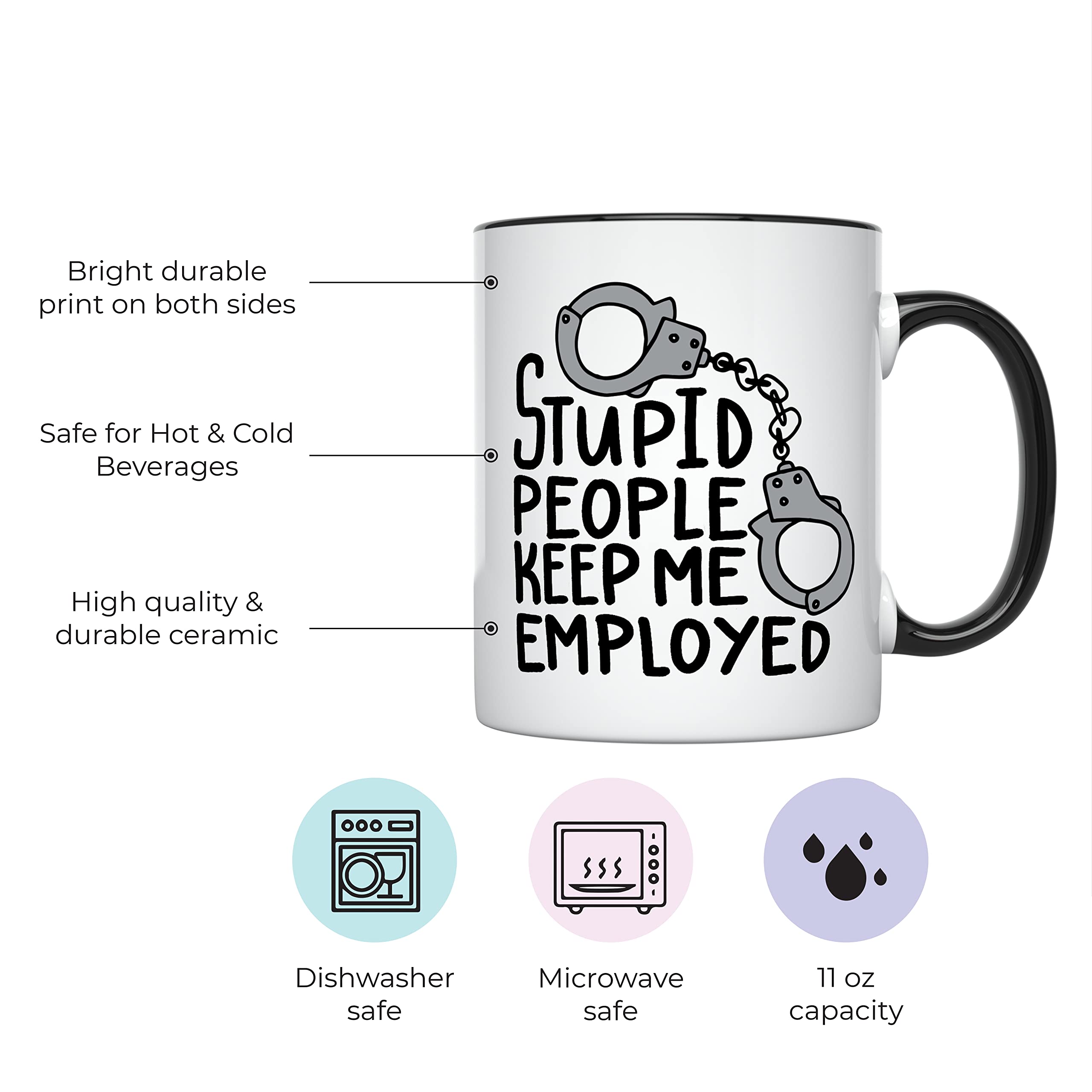 Taza YouNique oficial de policía 11 oz con manija negra.