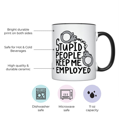 Taza YouNique oficial de policía 11 oz con manija negra.