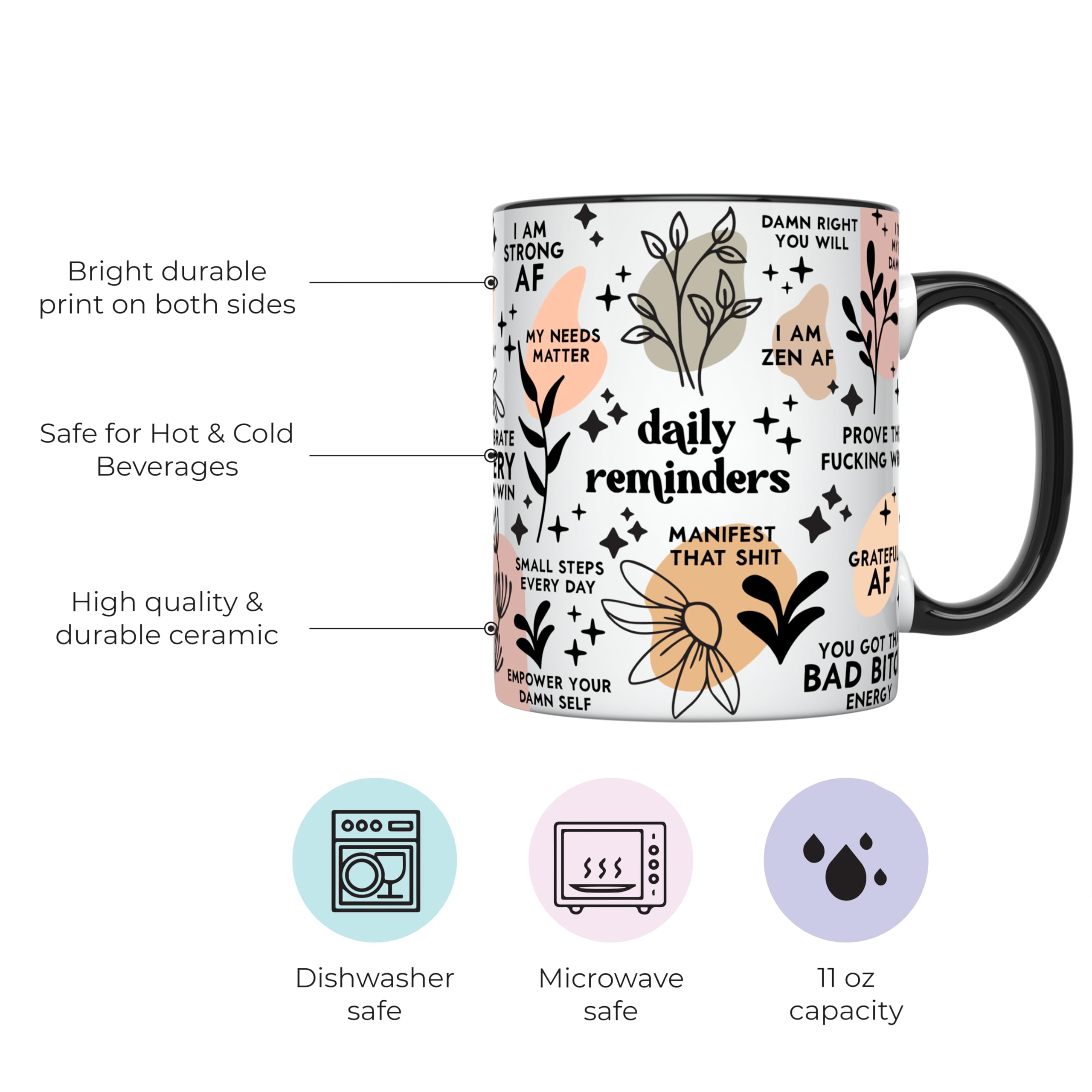 Taza YouNique con afirmaciones atrevidas en la espalda, apta para zurdos y diestros