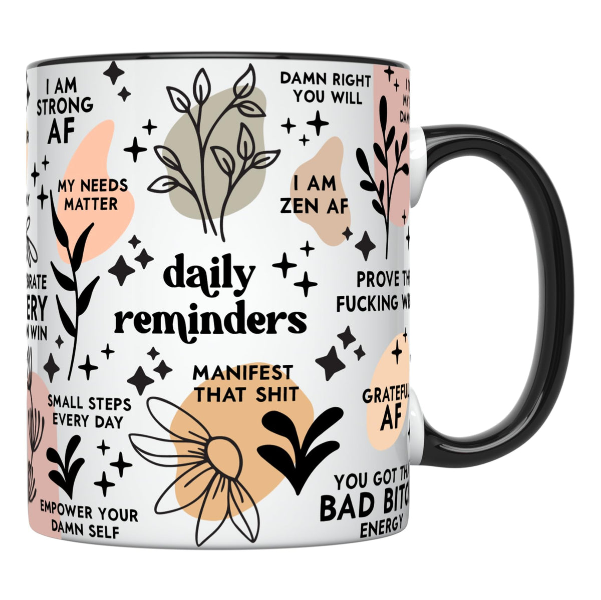 Taza YouNique con afirmaciones atrevidas en el frente para autocuidado diario