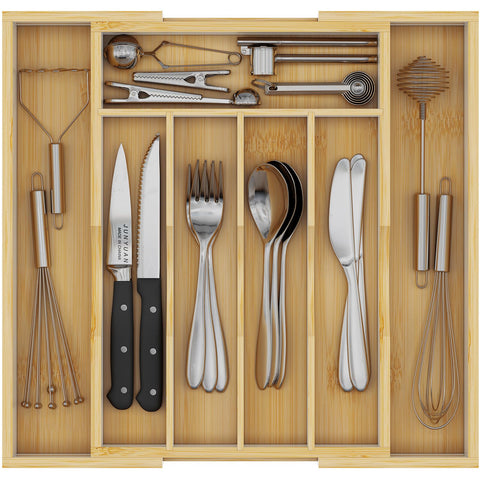 Youpehom organizador de bambú para cajón de cocina con 7 compartimentos.