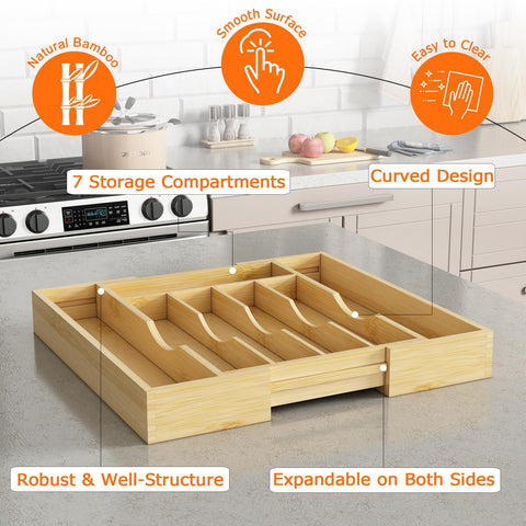 Dimensiones ajustables del organizador de bambú Youpehom para cajones.