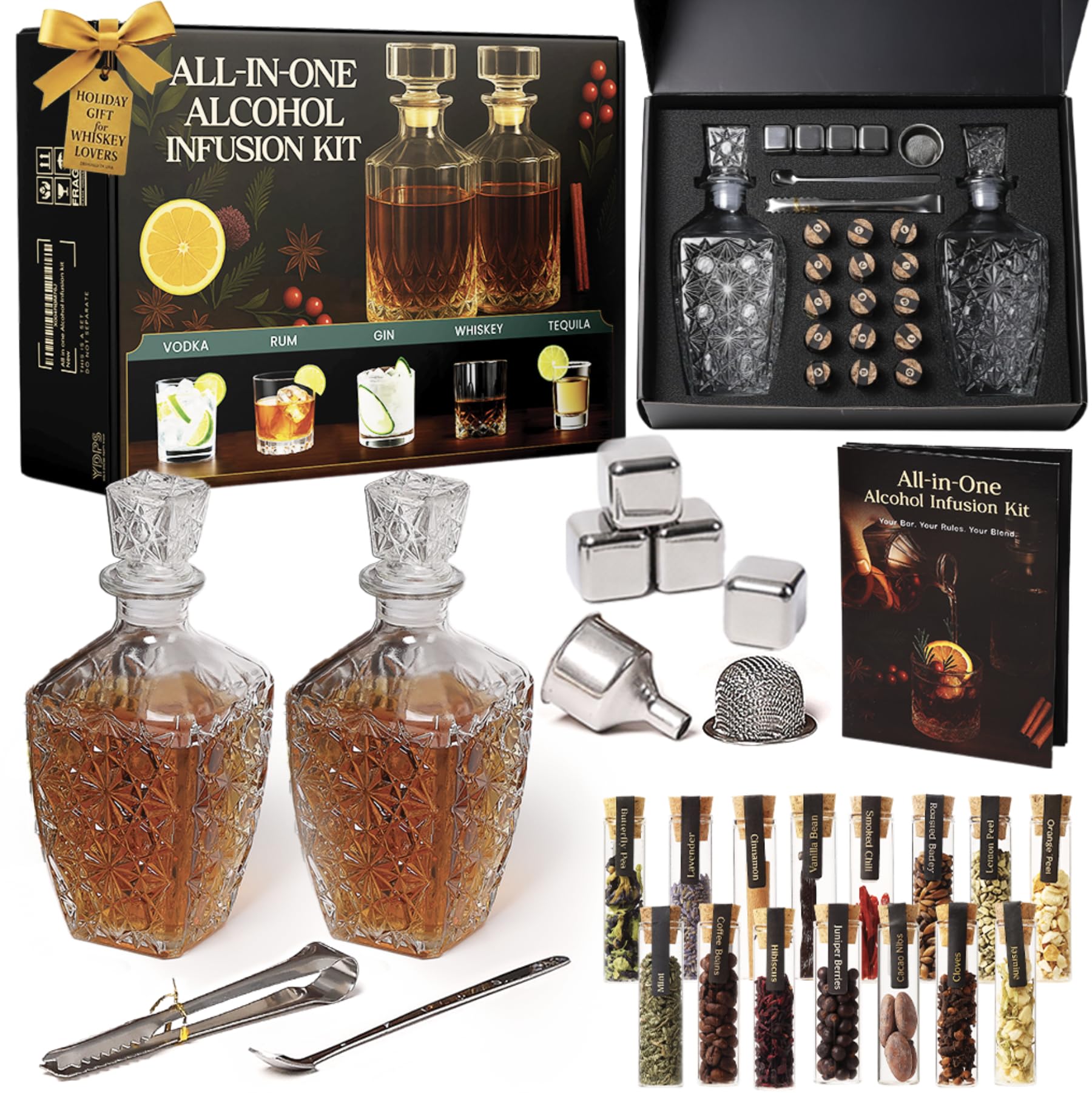Your Dream Party Shop kit infusión whisky decantador cristal, mejora sabor con infusión precisa