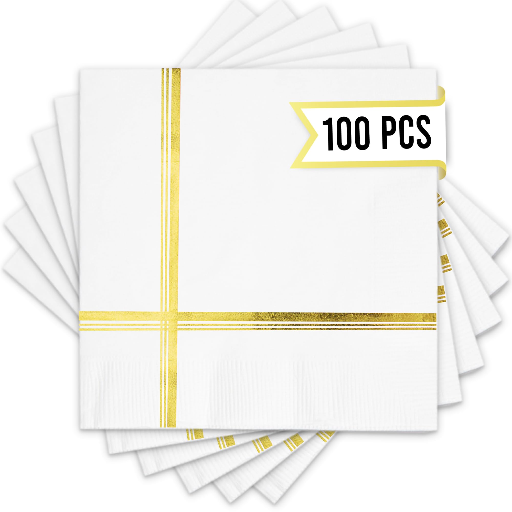 Your Dream Party Shop: servilletas blancas con borde dorado para eventos elegantes.