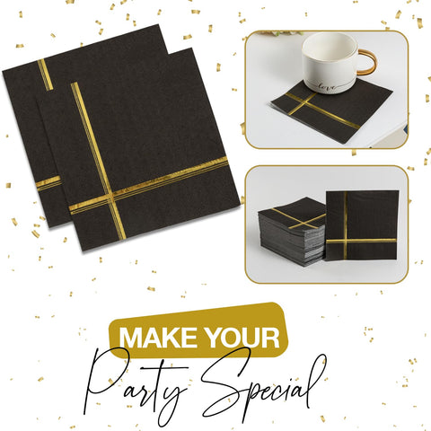 Your Dream Party Shop servilletas negras doradas en escena de boda