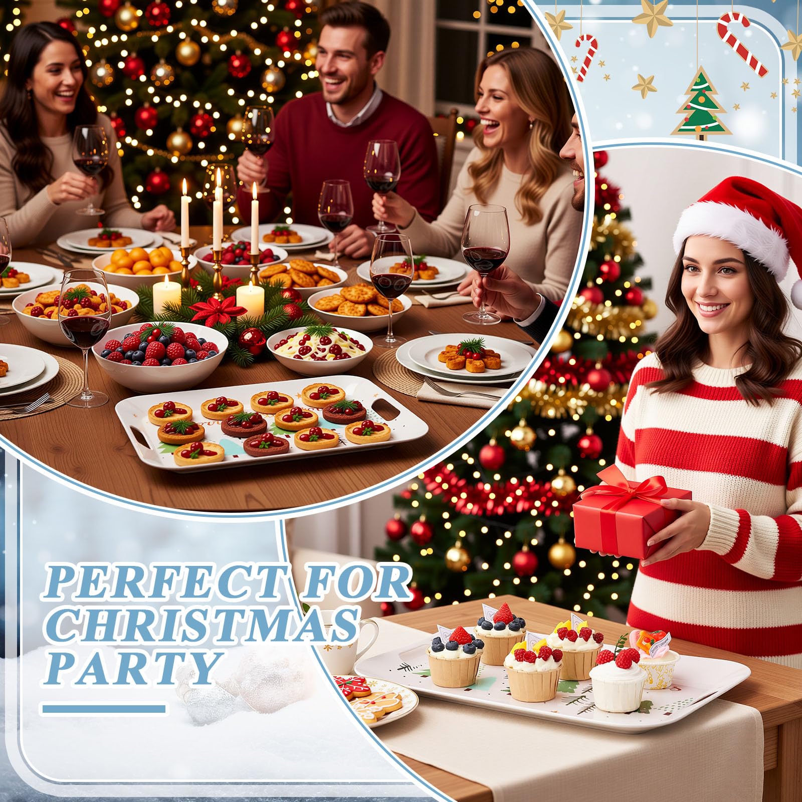 Uso reutilizable de bandejas para cenas y reuniones navideñas.