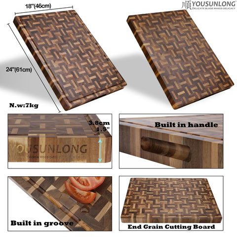 YOUSUNLONG tabla XXL acacia-roble, espesor 38 mm para cortes resistentes.