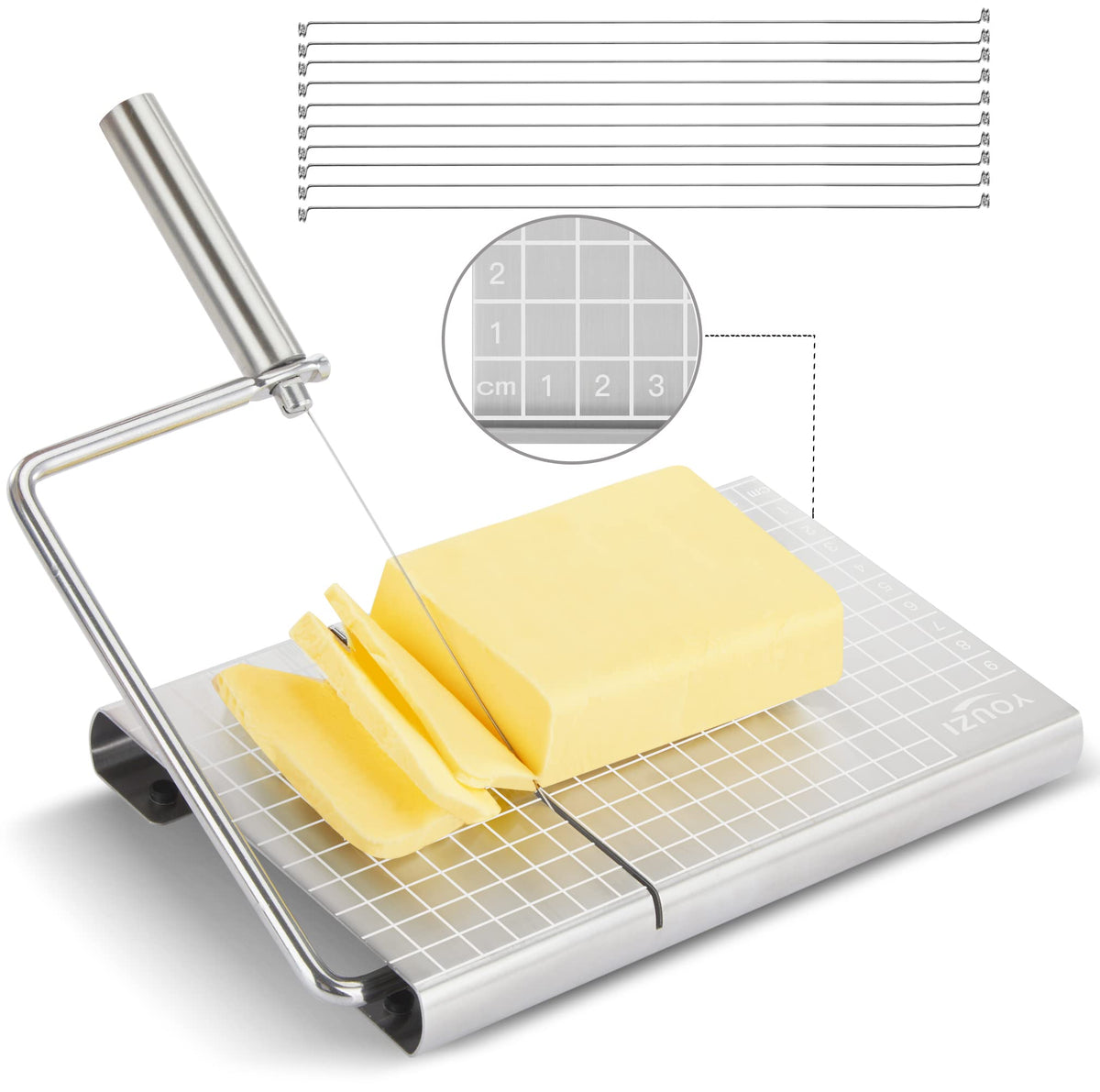 YouZi cortador de queso de acero inoxidable para rebanadas uniformes.