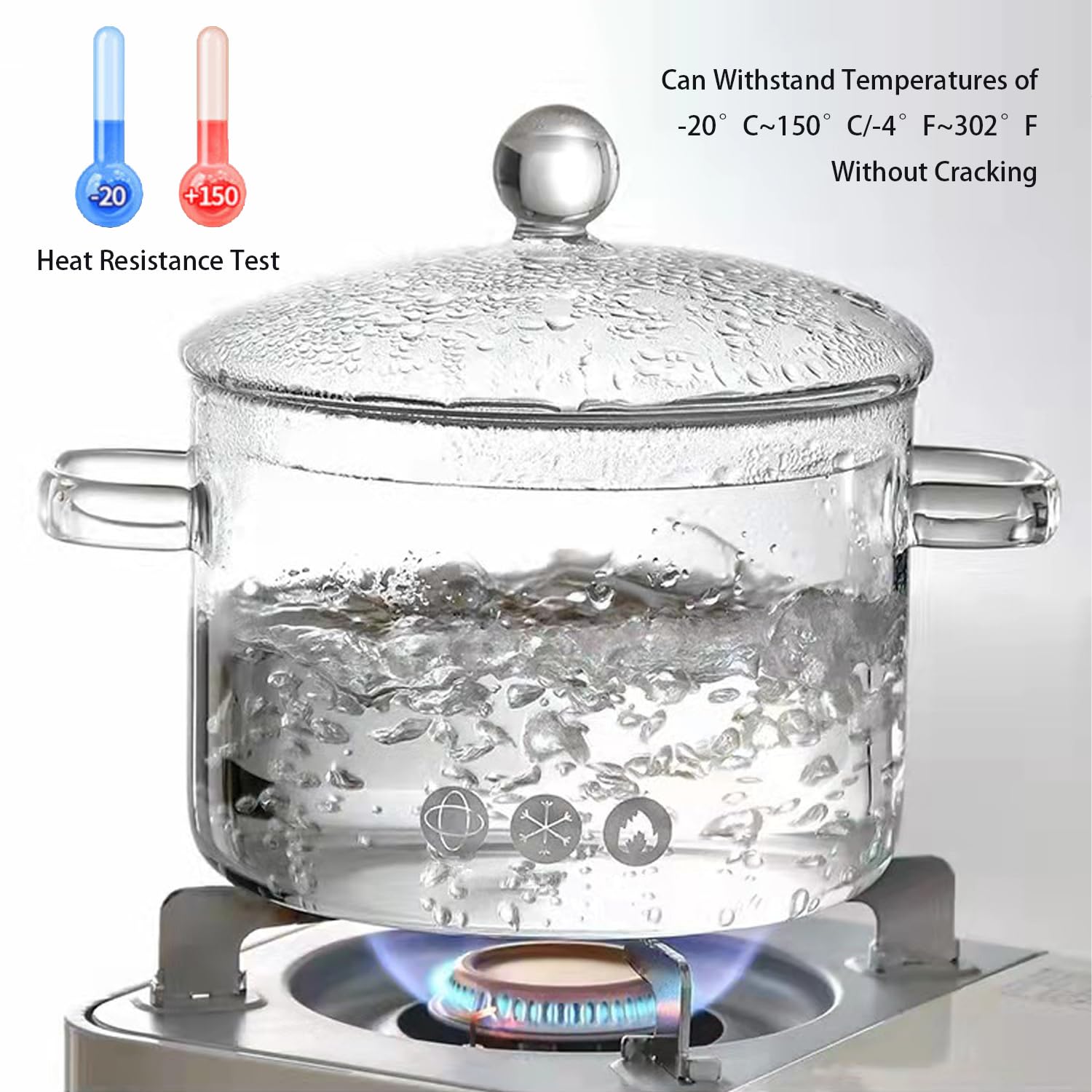 Olla Yovexal apta para horno y microondas, diseño transparente para ver hervir.