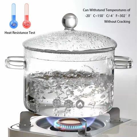 Olla Yovexal apta para horno y microondas, diseño transparente para ver hervir.