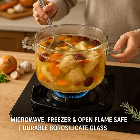 Uso diario en familia con la olla de vidrio Yovexal para comidas rápidas.