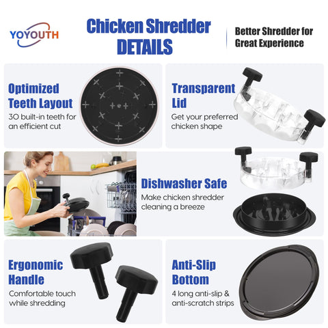YOYOUTH deshilachador de pollo con manija ergonómica para un agarre cómodo.