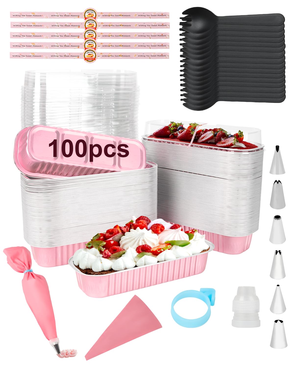 YQER mini moldes para pastel con tapas rosas, ideal para porciones individuales y entrega sencilla.