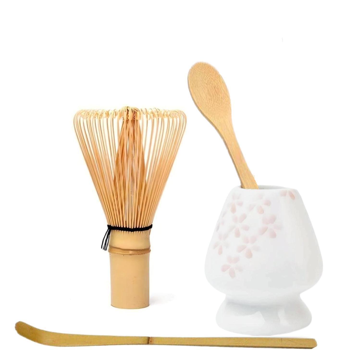 YRDGRG batidor matcha chasen cerámica blanca con motivo de cerezo, mantiene la forma.