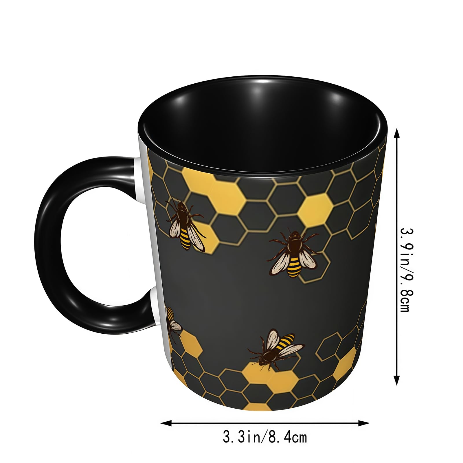 Taza Yrebyou con patrón abeja-panales, elegante para bebidas.