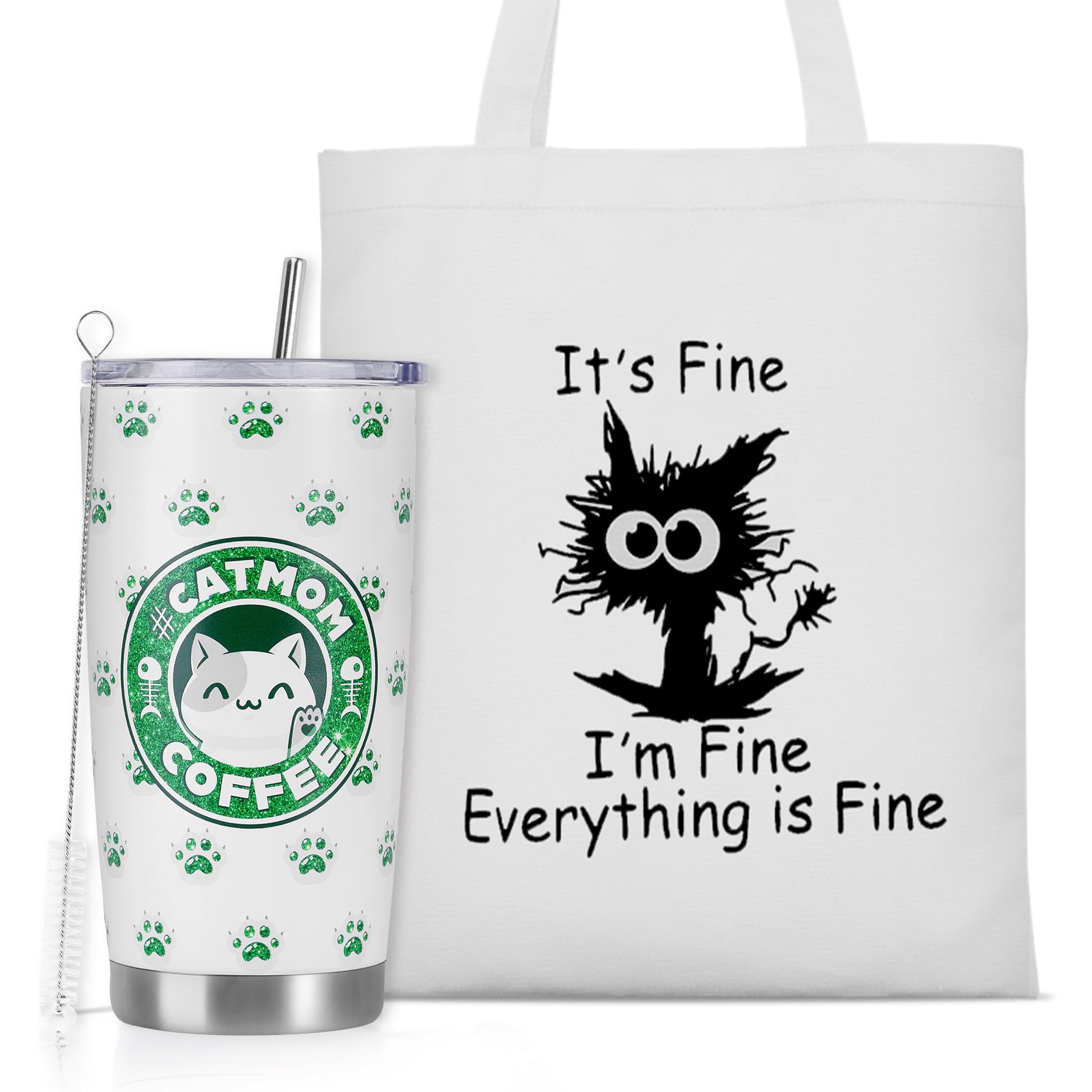 YtedRav Cat Mom Tumbler con gato verde, ideal para regalar y disfrutar bebidas.
