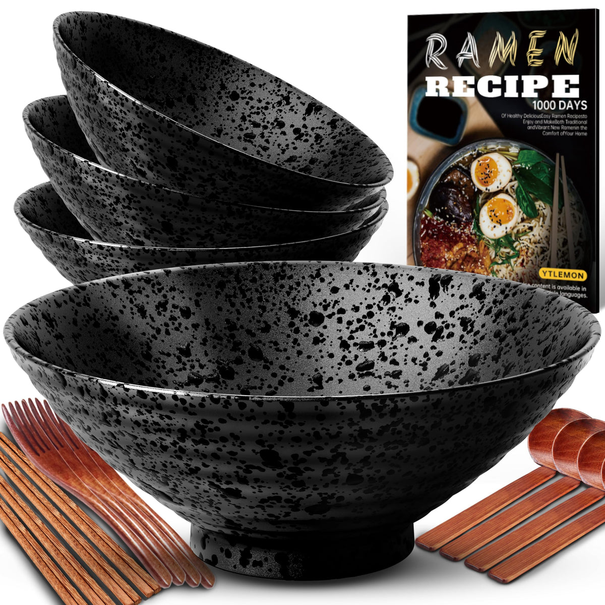 YTLEMON cuenco ramen cerámico de 8 pulgadas, juego de 4, perfecto para porciones generosas.