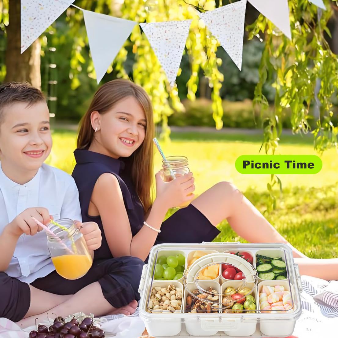 Usos en playa con Snackle Box de YTMerrify para snacks sin mezclar sabores