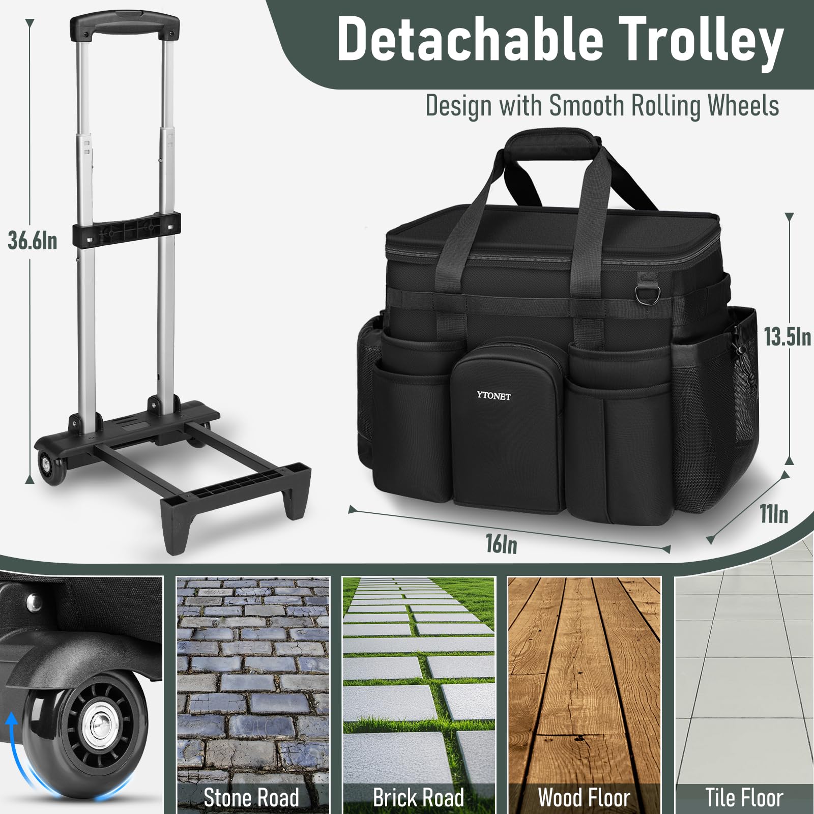 Carrito Ytonet con bolsa térmica para bebidas y snacks durante el trabajo.