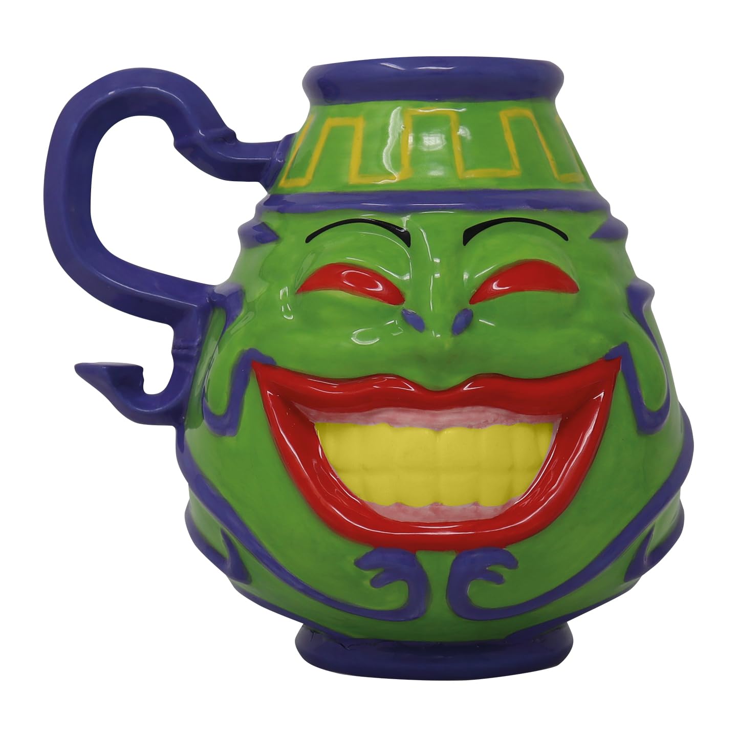 Pot of Greed de Yu-Gi-Oh! frente: jarra cerámica pintada a mano para colección.